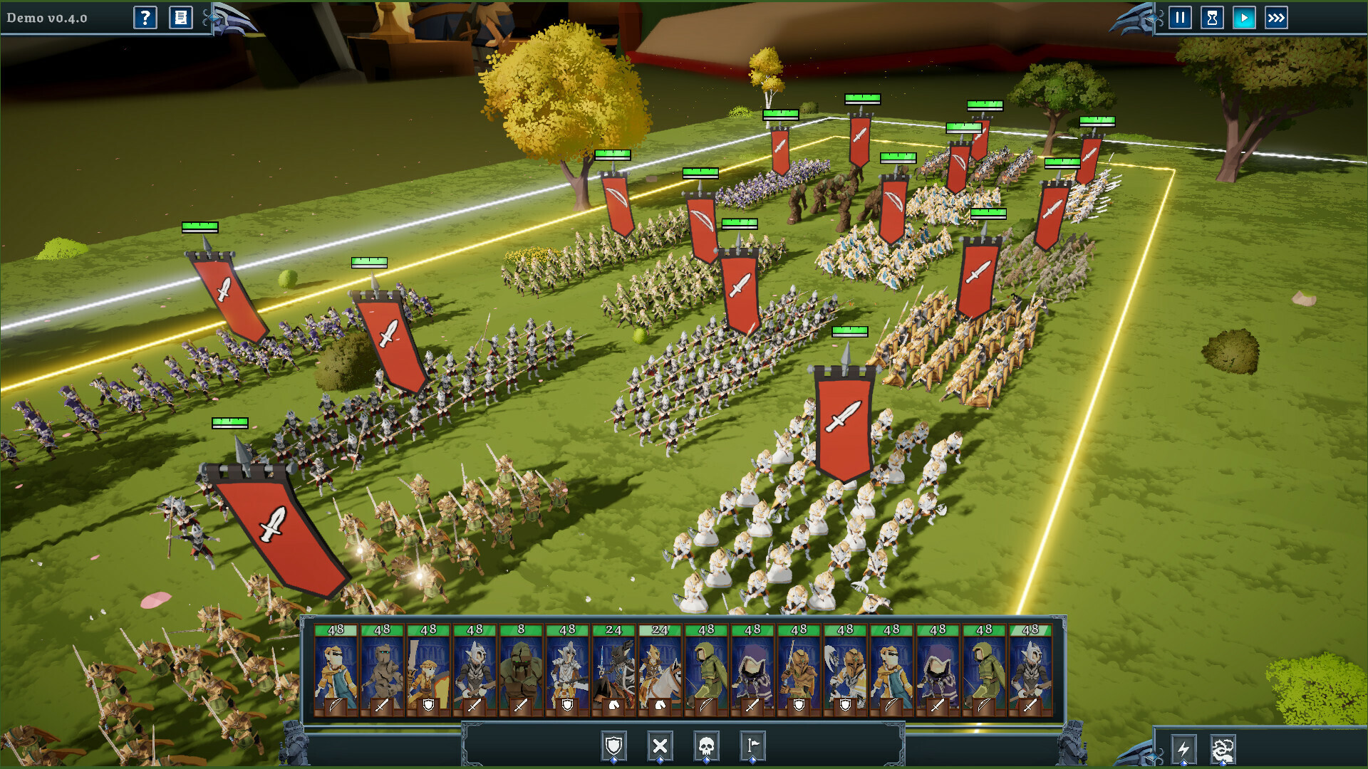 Tabletop Tavern battle with multiple unit formations on a tactical board