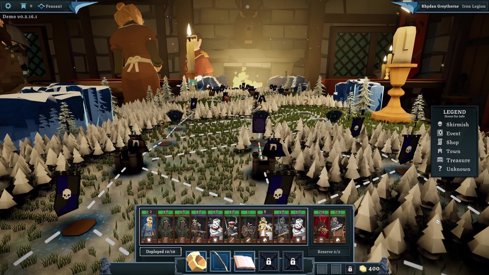 Tabletop Tavern campaign map with node legend for skirmish, event, shop, town, treasure, and unknown